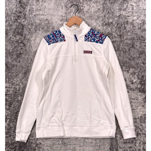 Vineyard Vines Sweater Medium Womens Shep Shirt White Stars 1/4 Zip Pullover - Picture 1 of 9